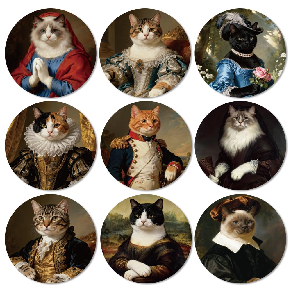 ANATTASOUL Wood Coasters Set of 9 for Drinks Retro Cat Colorful Wooden Cup Mat for Coffee Table Decor, 3.9" Round Desk Coasters for Home, Apartment, Office, Bar Gifts