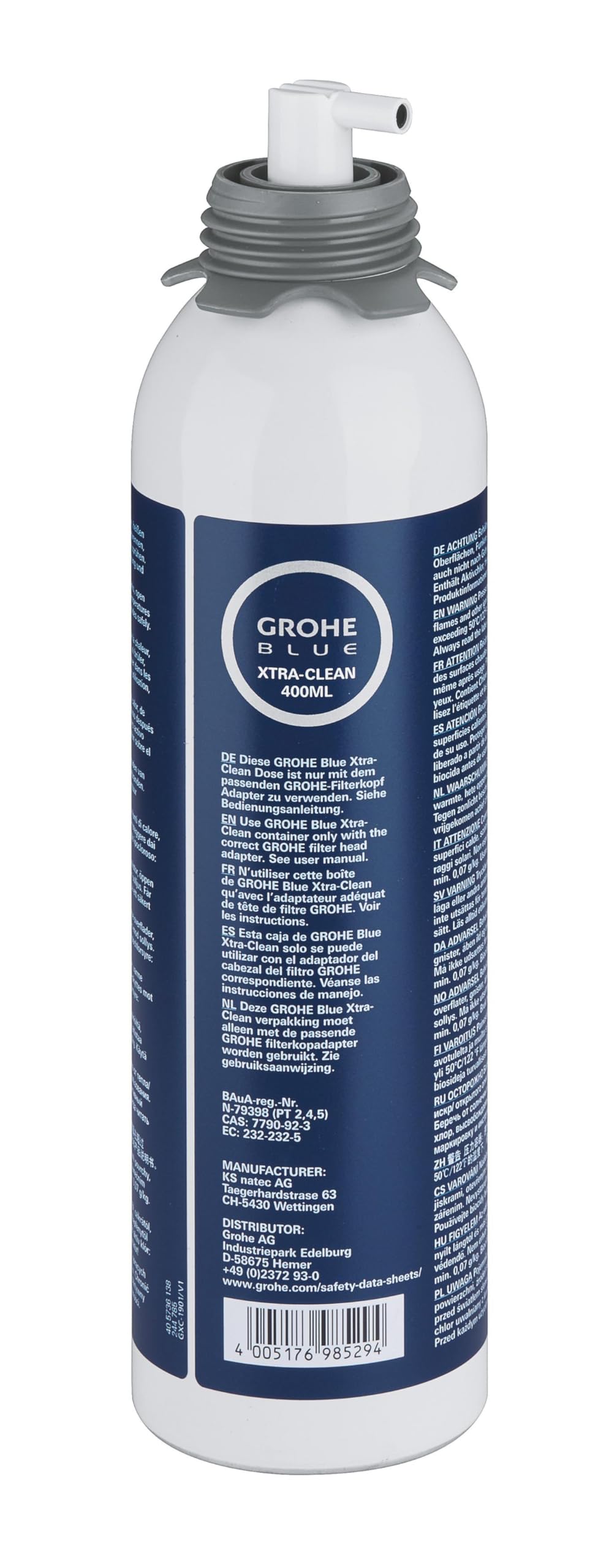 GROHE Blue, Reinigungskartusche (für Blue Pure, Home & Professional, 100 Prozent Desinfektion und Reinigung von Kühler und Filterkopf, inklusive Sprühkopf, ohne Adapter) 40434001