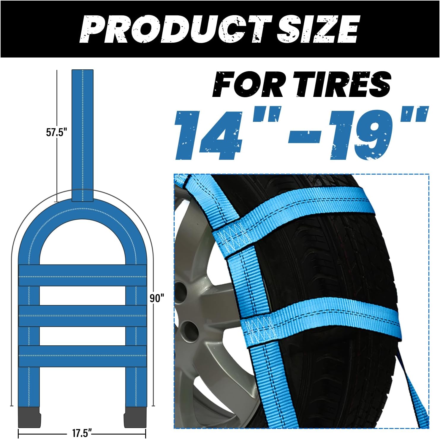 Tow Dolly Basket Straps with Flat Hook, 2 Pack Tow Dolly Strap Bonnet Net Fits 14"-19" Tires Wheels, 10,000 lbs Breaking Strength Heavy Duty Car Dolly Strap System, Waterproof Carrying Bag