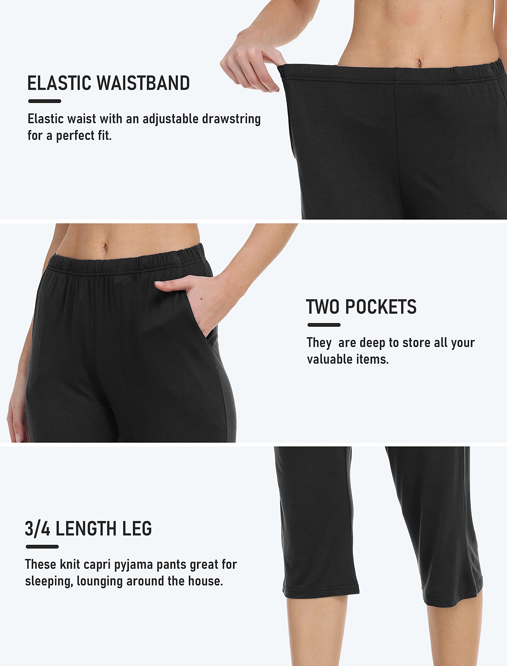 JINSHI Pantalon Pijama Mujer Suave Modal Pijama Pantalones Capri Mujer con Bolsillos para Descansar Ropa De Dormir Yoga Jogger