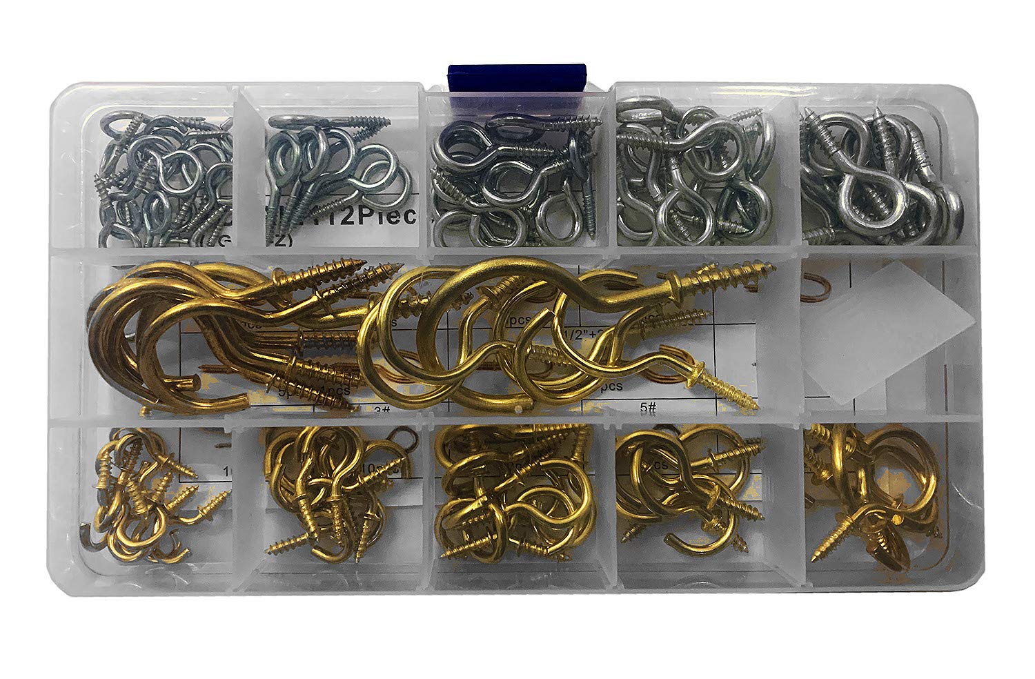 Assortimento di 112 piccoli ganci a vite in scatola
