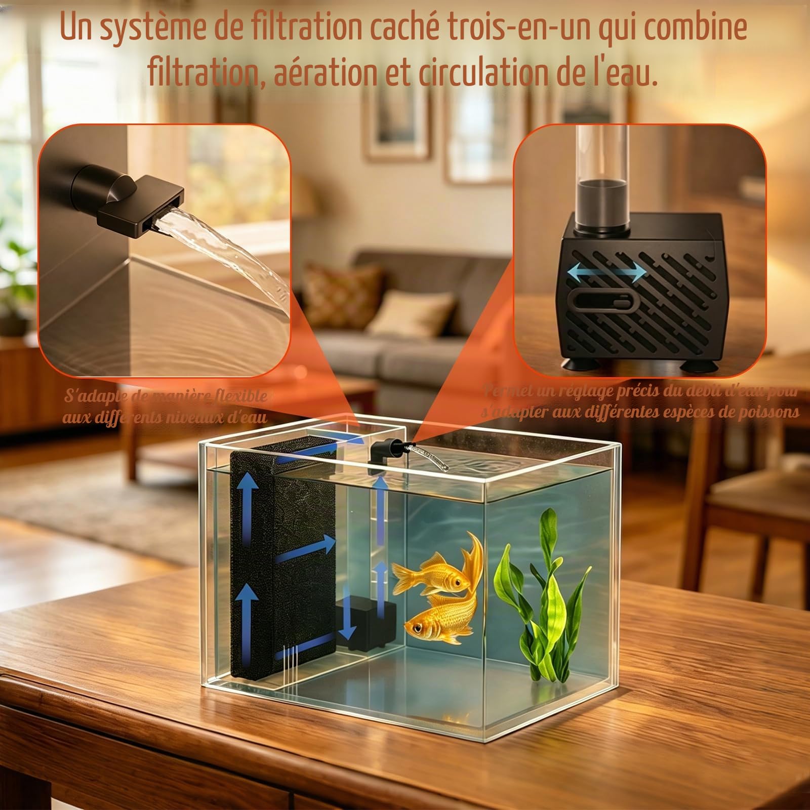 Mini-Aquarium en Acrylique de 3,7 L avec Pompe-Filtre, éclairage LED, kit Complet pour Petit Aquarium à Betta, adapté aux Petits Poissons, crevettes et Plantes (Noir)