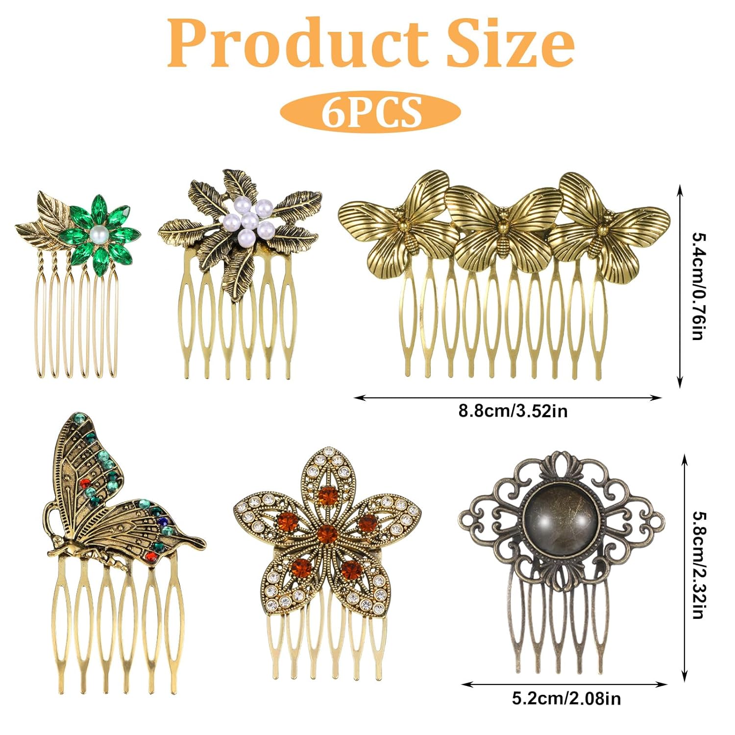 6 Pack Vintage Hair Side Combs for Women Decorative, Retro Pearl Rhinestone Metal Hair Comb Clips with Teeth, Crystal Bridal Hair Piece Pins for Wedding Accessories - Image 2
