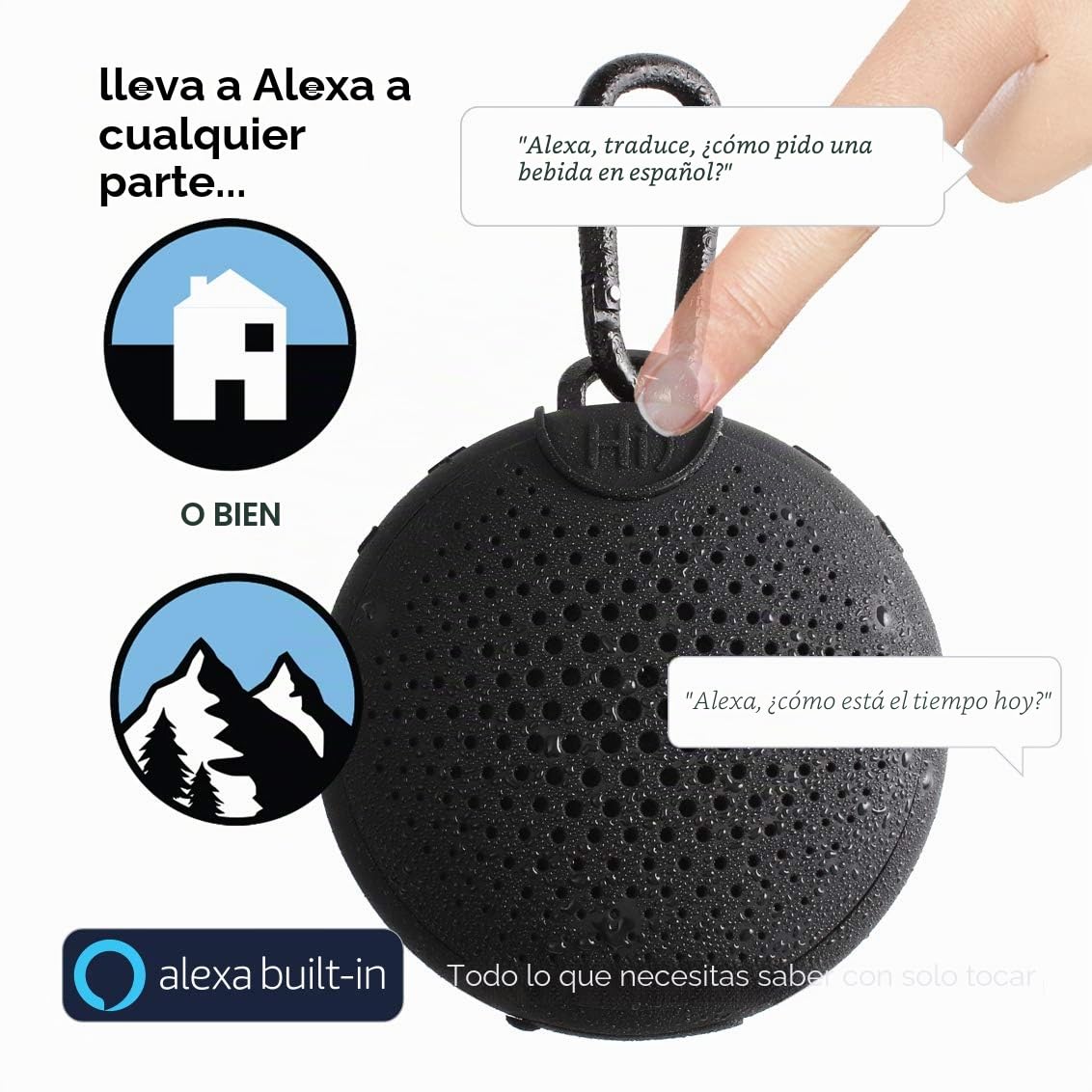 Boompods Aquablaster - Altavoz inalámbrico Bluetooth, con Alexa integrada, Exterior 11 cm Negro