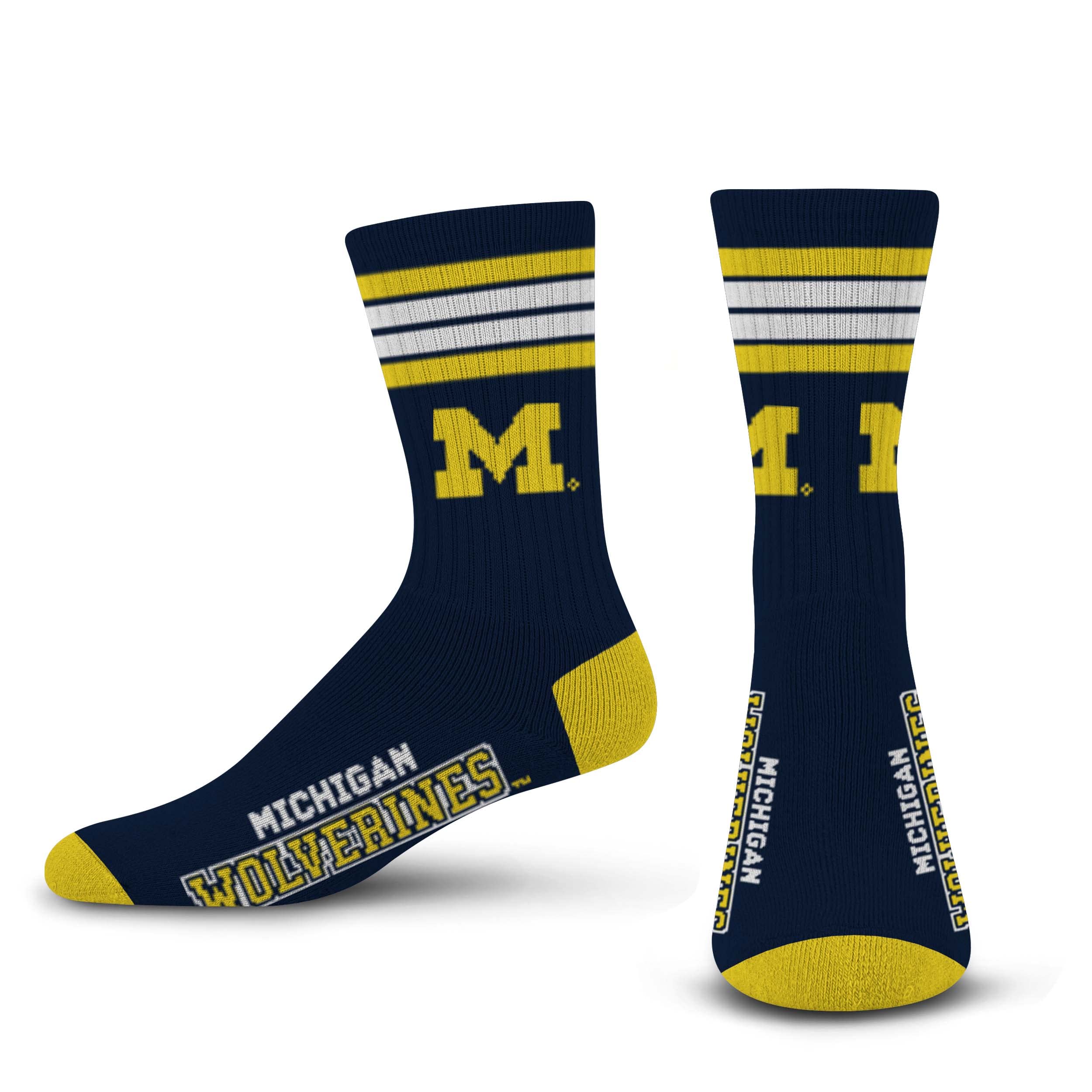 For Bare Feet Men's Team Color Ncaa Michigan Wolverines 4 Stripe Deuce Crew Sock Medium