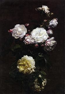 iiRTTFiRT Classic Canvas Prints Art Painting White Roses by Henri Fantin-latour Vintage Print for Home Decor 60x90cm