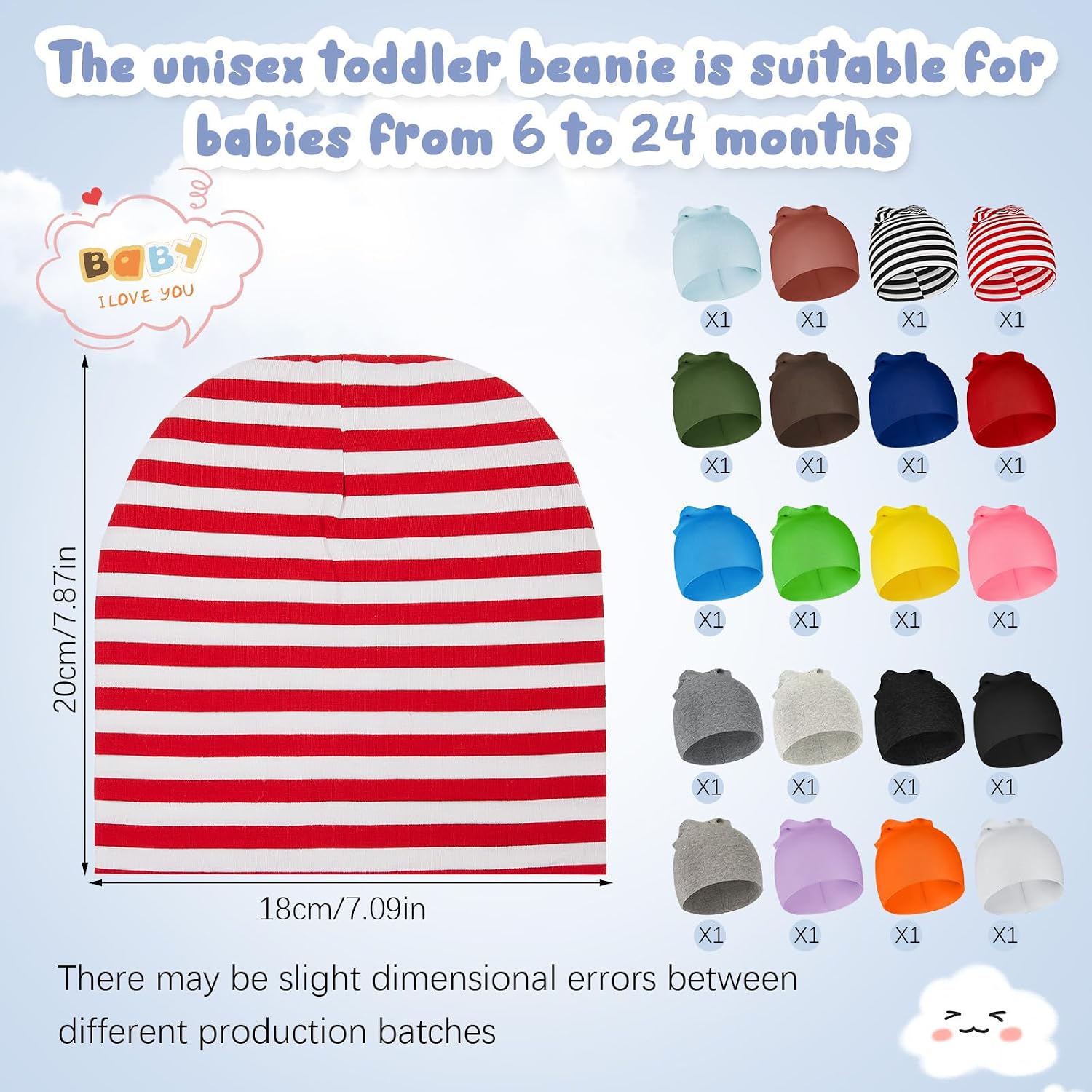 Toulite 20 Pcs Baby Beanie Hats for Unisex Toddler Beanie Soft Cotton Baby Newborn Hats for Winter Girls Boys Infant, 6-24 Months Multicolored