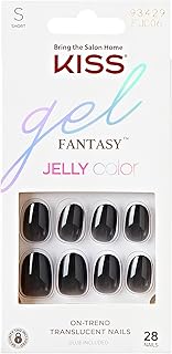 KISS Gel Fantasy, Press-On Nails, Nail glue included, 'Jelly Queen', Black, Short Size, Oval Shape, Includes 28 Nails, 2g glue, 1 Manicure Stick, 1 Mini File