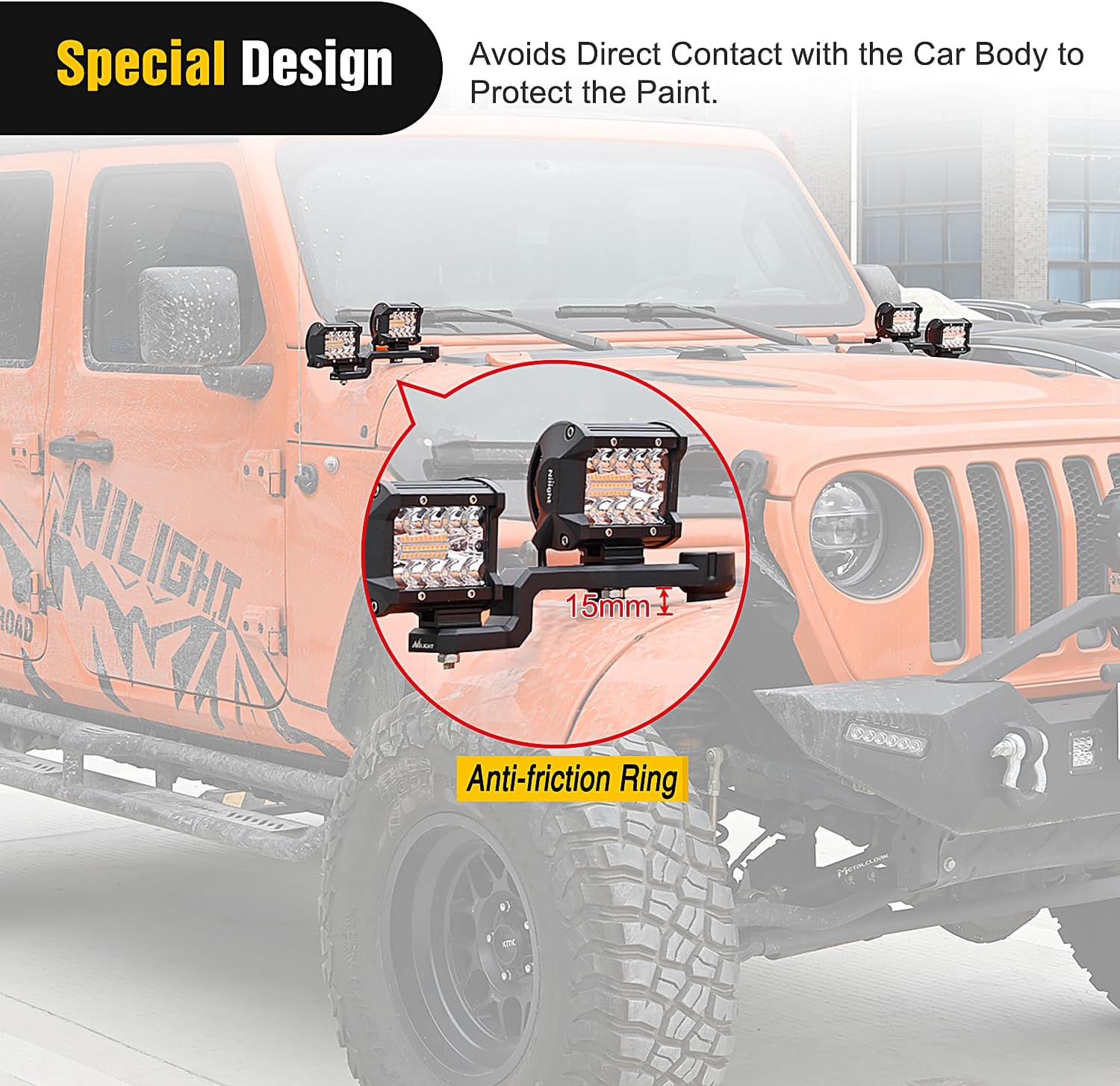 Nilight Dual Light Mounting Bracket for 2018 2019 2020 2021 2022 2023 2024 2025 2026 Wrangler JL/JLU/Gladiator JT Front A-Pillar Assist Off Road LED Pod Light Work Light