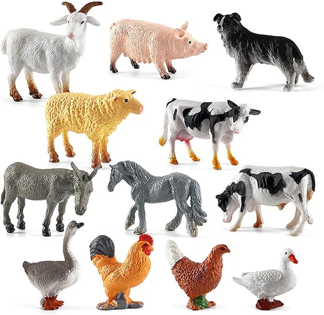 BEHAHAI 12pcs Farm Animal Figures Toys, Mini Plastic Farm Animals Figures Realistic Farmyard Animal Figurines Barn Animal Toys Solid Farm Animals Action Figures Educational Playset for Tollders Kids