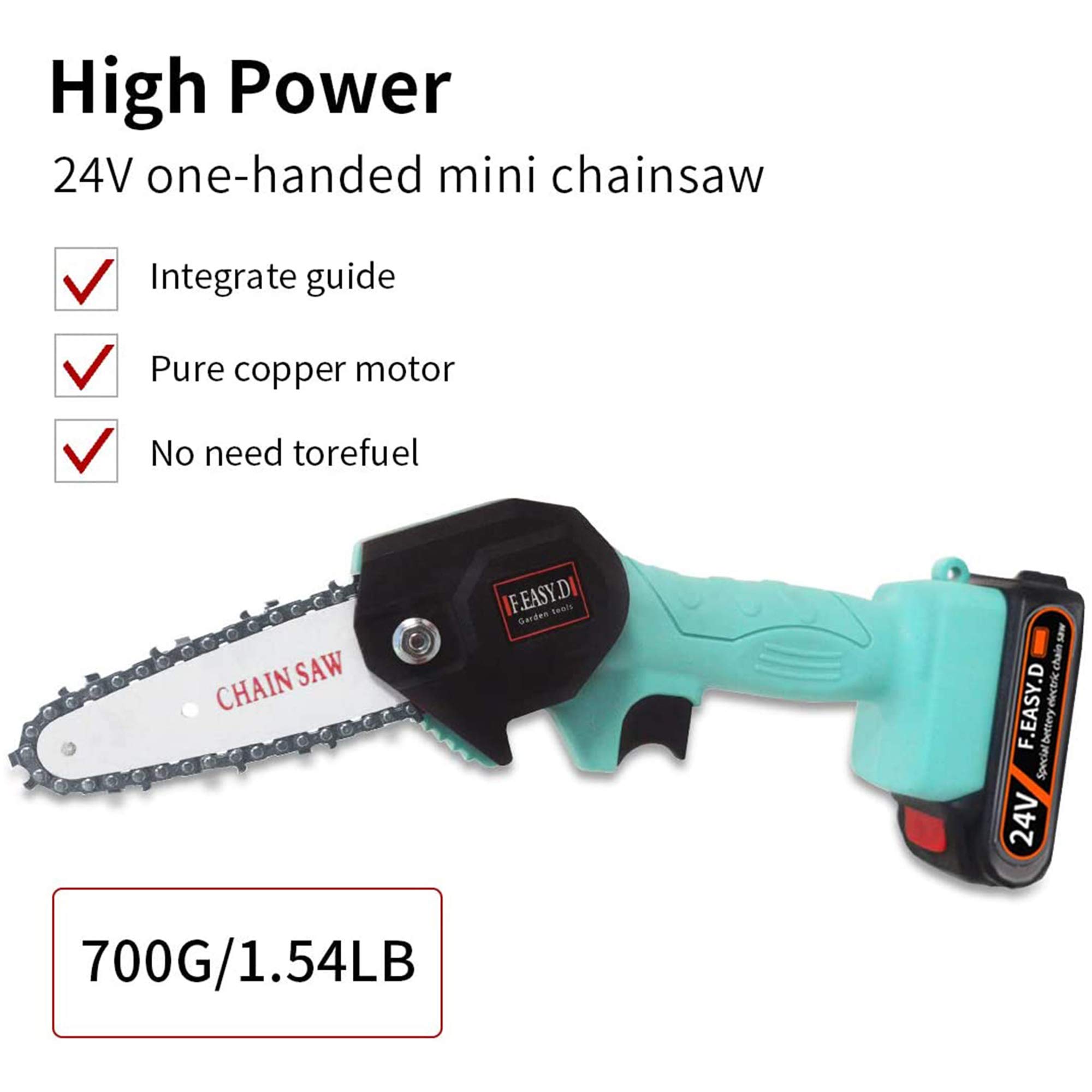 24V 550W Mini Sierra de Cadena Eléctrica Motosierra Portátil Herramienta de Jardín de Motosierra de Poda con Batería de Litio para Cortar Madera Herramienta de Carpintería Recargable