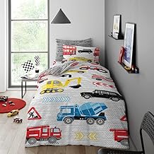 Lions Racing Cars Bedding Set - Kids Girls Boys Duvet Cover with Matching Pillowcase, Poly Cotton Soft Reversible Quilt Covers, Single Bed 137x200cm