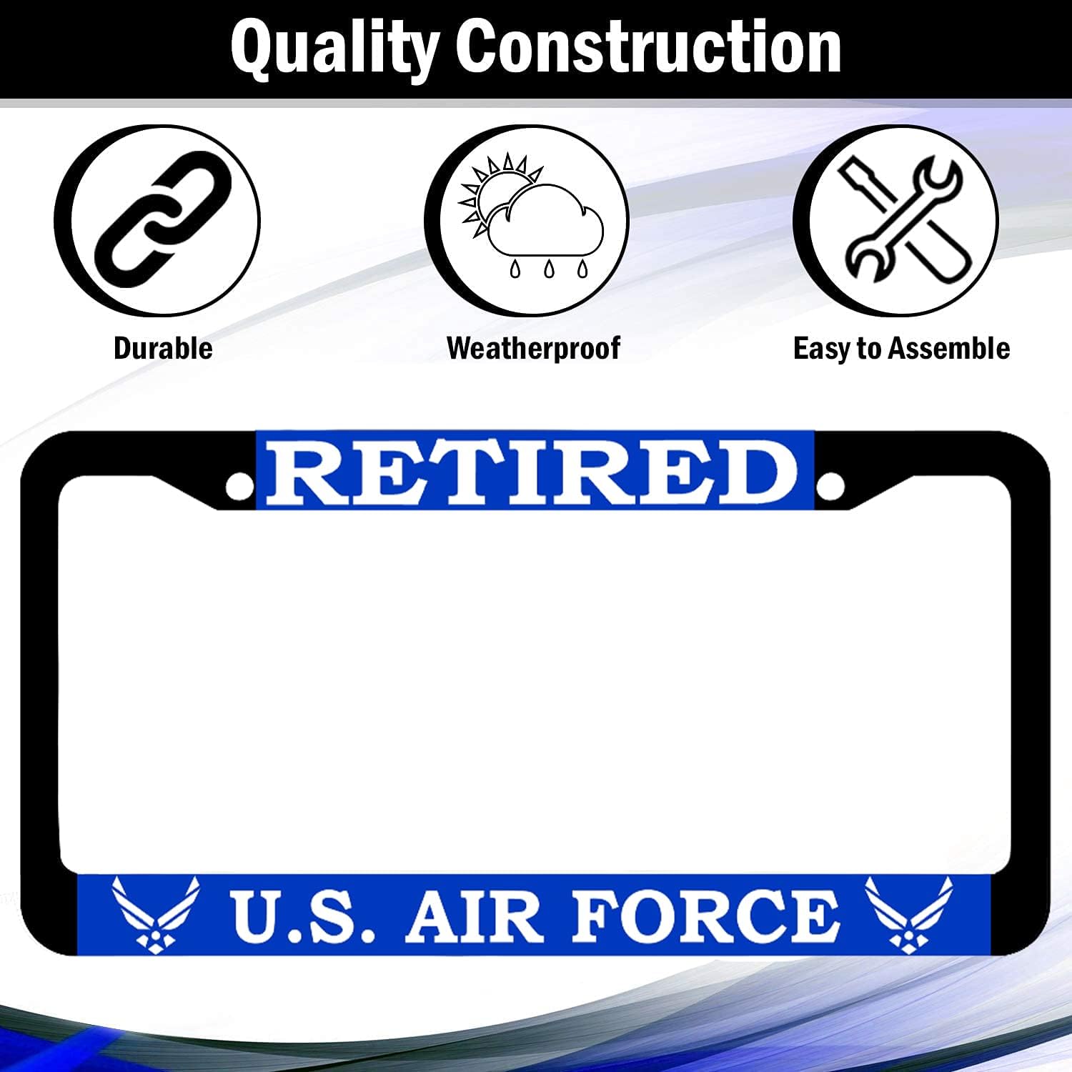 2Pcs Veteran US Air Force License Plate Frame-USAF License Plate Cover -Black Aluminum-12.5' x 6.5' US Air Force License Plate Holder