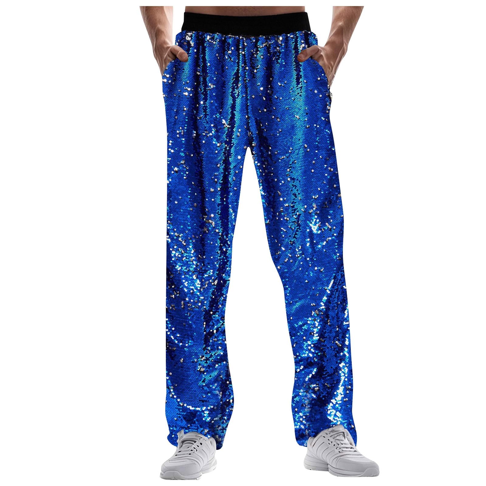 Pantalon festif à paillettes pour homme - Or brillant - Pantalon large - Pantalon de loisirs - Pantalon à paillettes - Tenue pour boîte de nuit, fête, danse hip-hop, carnaval