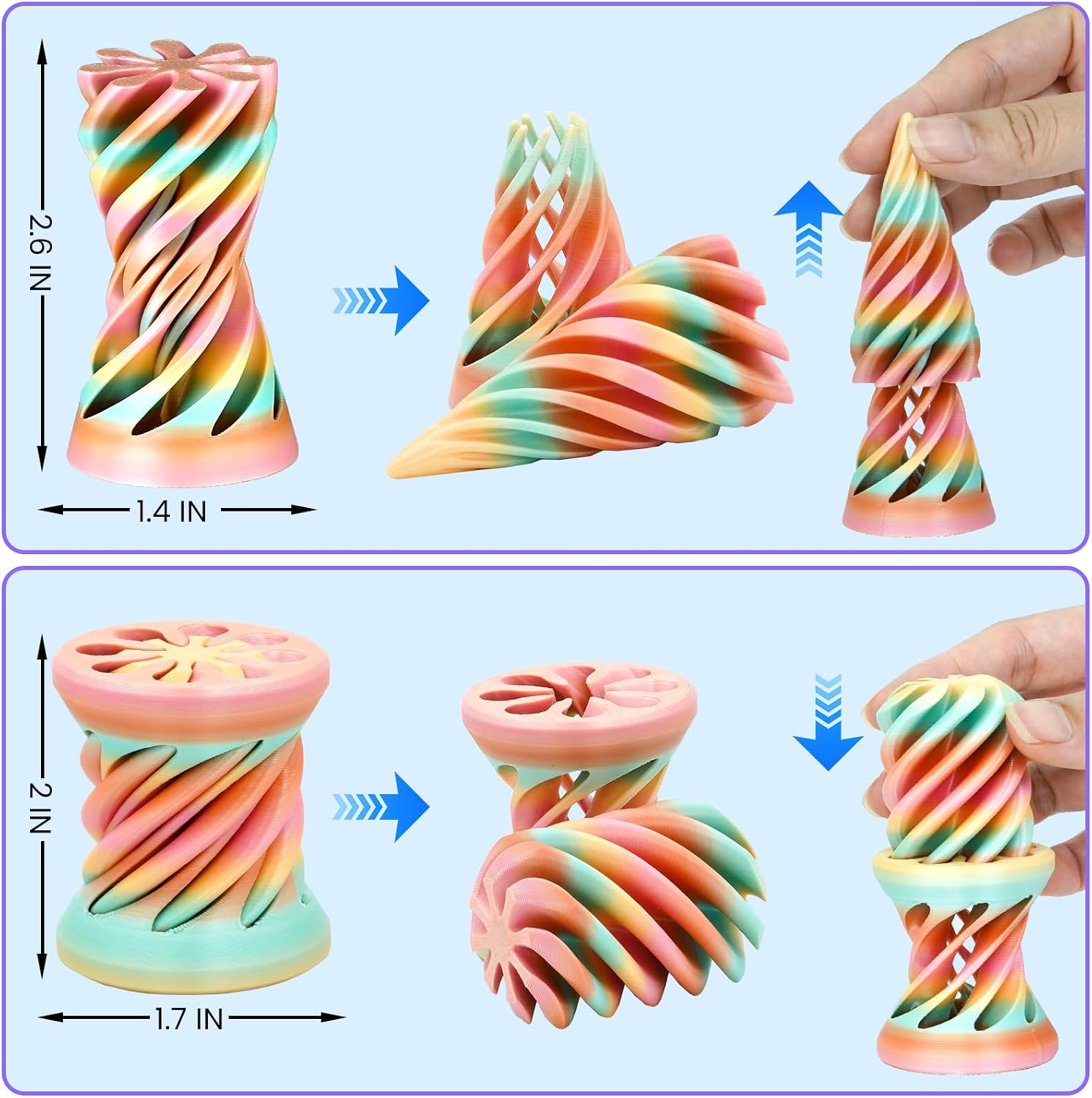 3 Packs Spiral Fidget Impossible Cone,3D Printed Optical Illusion Desk Toys Stress Relief Sculpture, Unique Office Gifts Teens Adults Kids Stocking Stuffers Christmas White Elephant（Golden Sunrise）