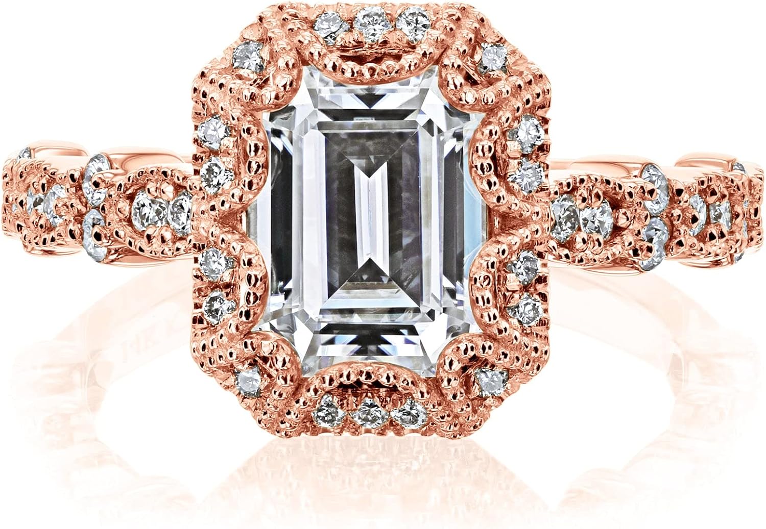 2 ctw Royal Halo Easton Emerald Cut Moissanite Engagement Ring 14K Gold (DEF/VS)