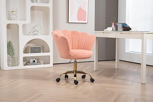 Miniatura 8 de ZOBIDO Cómoda silla de trabajo para oficina en casa con ruedas, bonita y moderna tapizada de terciopelo con respaldo de concha, silla de escritorio