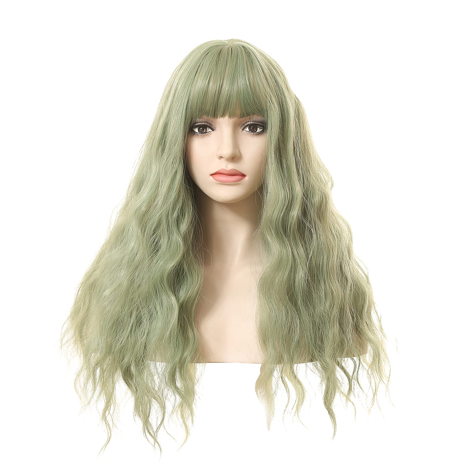 Long Wavy Wigs With Bangs Curly Wavy Wig Long Hair Wigs Heat Resistant Synthetic Wig for Women Daily Paty Use