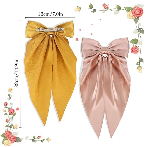 Miniatura 7 de KesaPlan Pinzas grandes para el cabello para mujer, 2 piezas de moños grandes de satén, pinzas de pelo con lazo francés con cinta de cola larga,