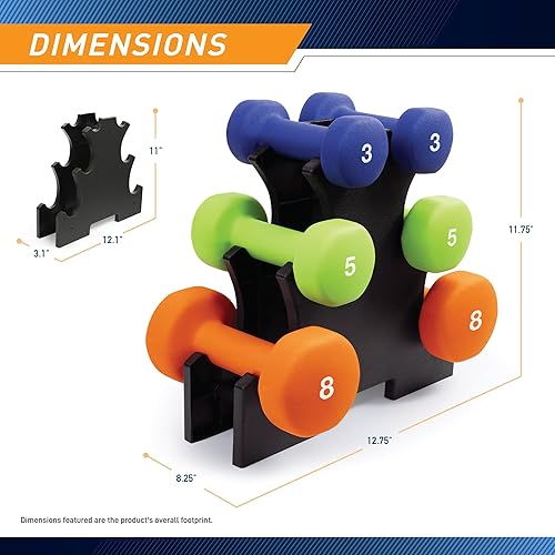 Miniatura 3 de Marcy Juego de 3 pares de mancuernas con revestimiento de neopreno (total de 32 libras) con soporte para mancuernas, pesas de mano para ejercicio en