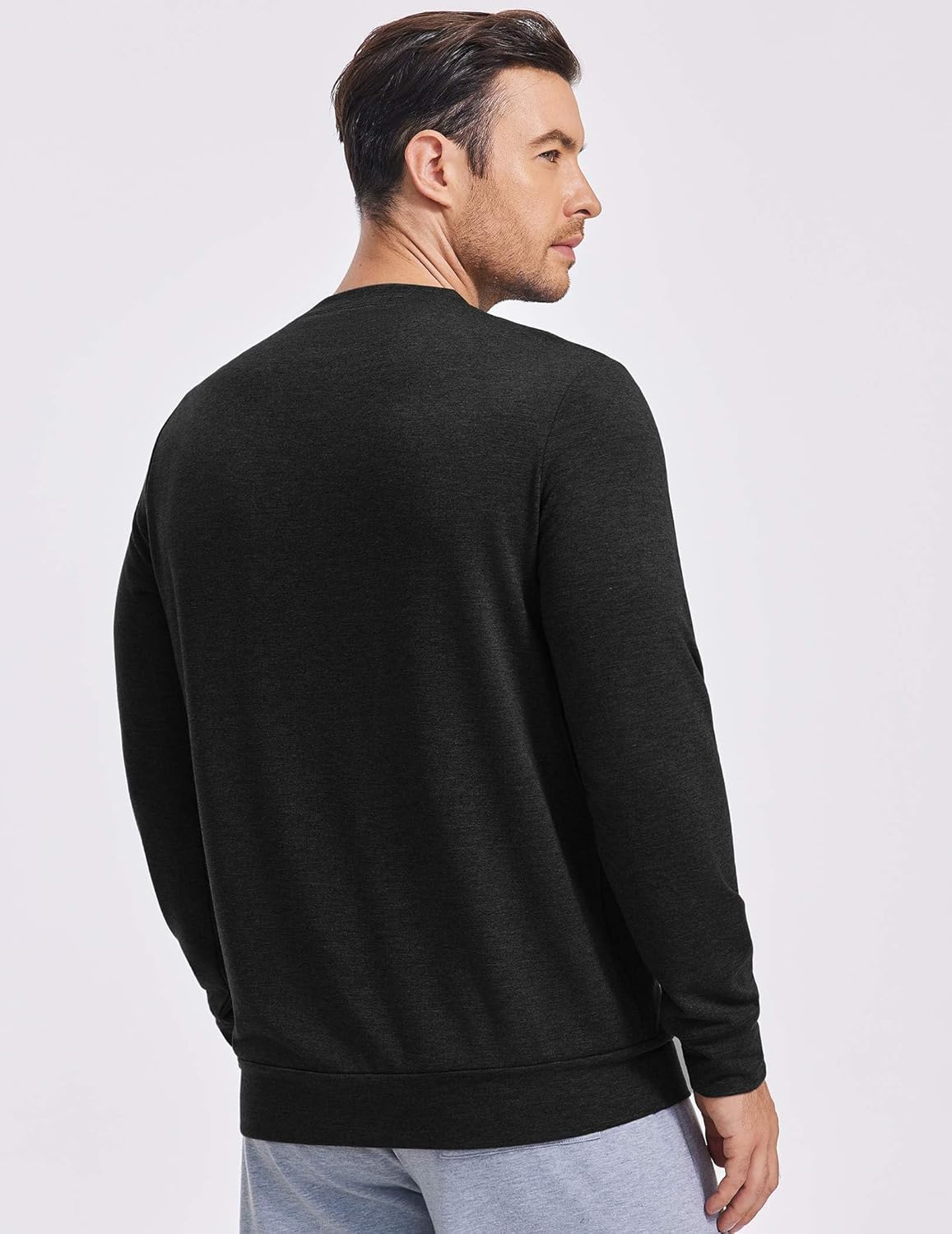 PINSPARK Men's Long Sleeve Shirts Crew Neck T-Shirt Casual Pullover Tees Soft Stretch Basic Tee Shirt with Zipper Pocket - Image 2