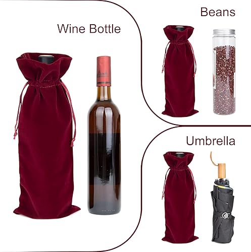 Miniatura 4 de TOPTIE 12 bolsas de terciopelo de regalo para botella de vino de 25.4 fl oz, bolsas de cordón de 6.3 x 15 pulgadas, accesorios de fiesta de Navidad