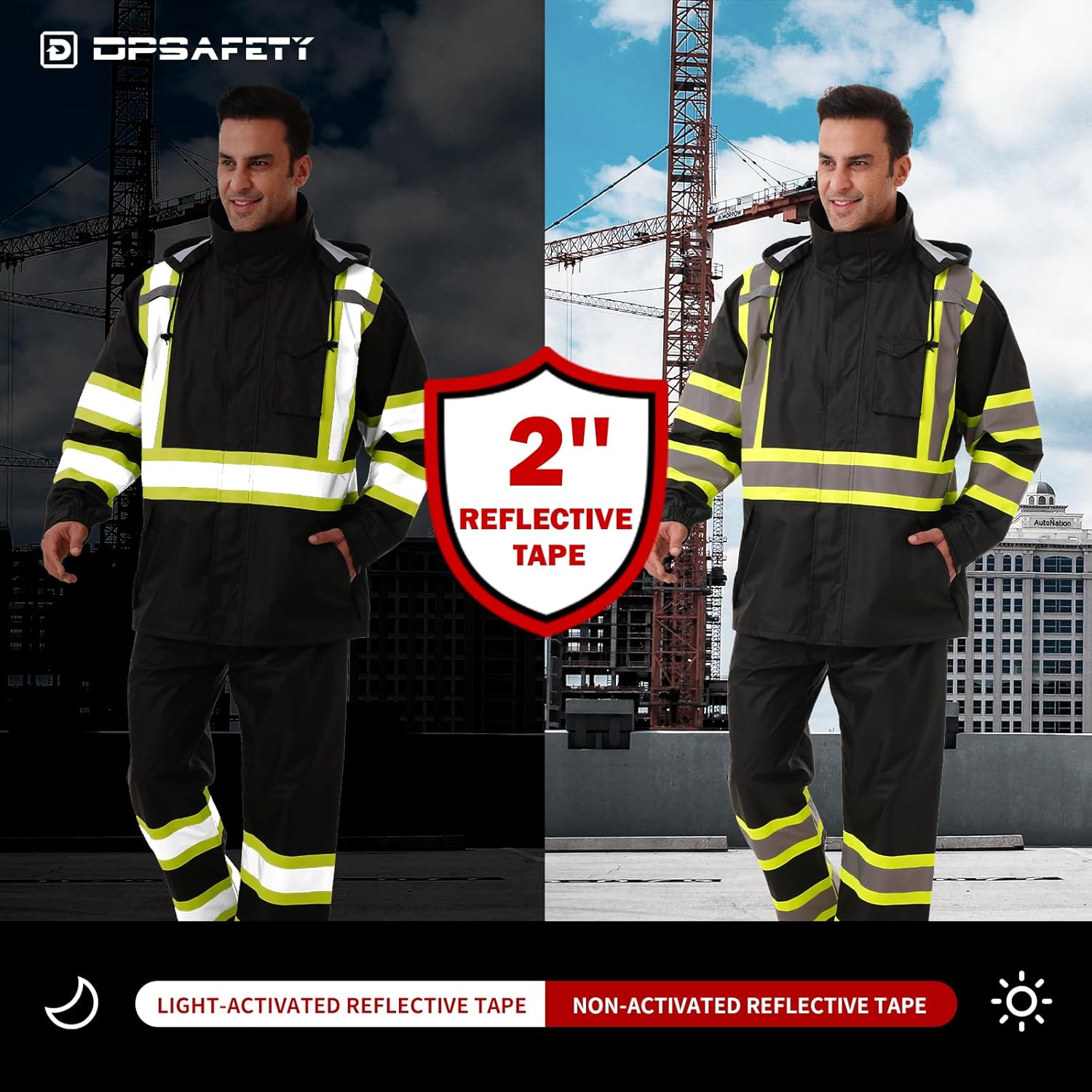 Hi Vis Safety rain Jacket,Reflective Class 3 Rain coat with Inner Mesh Lining and Pockets High Visibility Waterproof work Rain Suits for men&women(Black,LG/XL) - Image 5