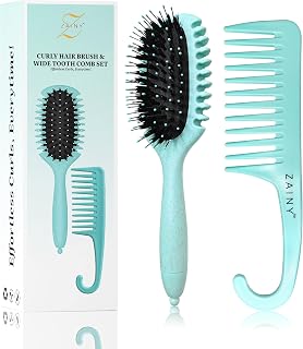ZAINY Curl Defining Brush 2PC Set: Wide Tooth Detangler Comb & Styling Brush for Curly Wavy Hair Women Kids Men