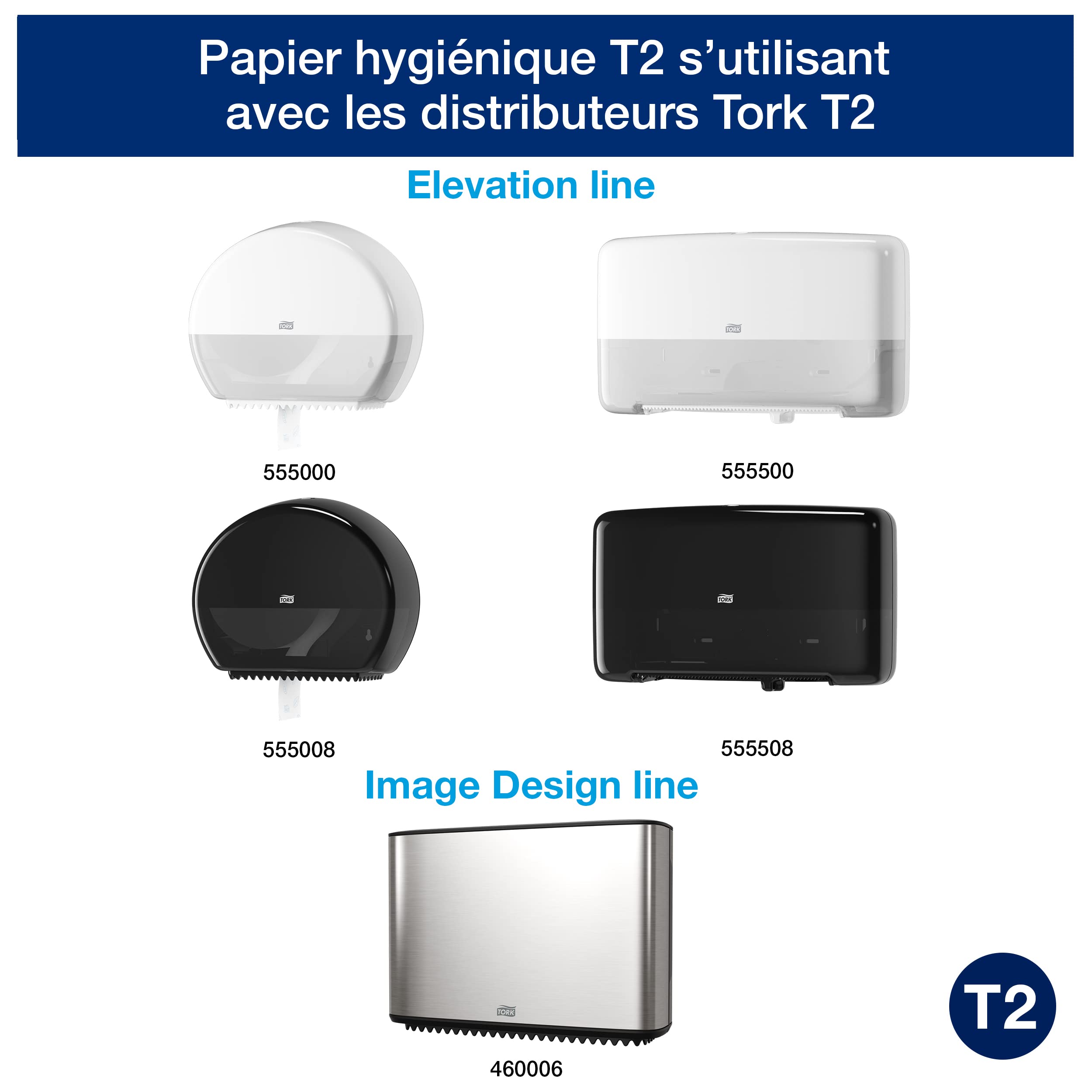 Tork Pack de démarrage pour Mini Distributeur murale de papier toilette rouleau jumbo blanc T2, grande capacité, gamme Elevation, distributeur et 1 consommable, 955000