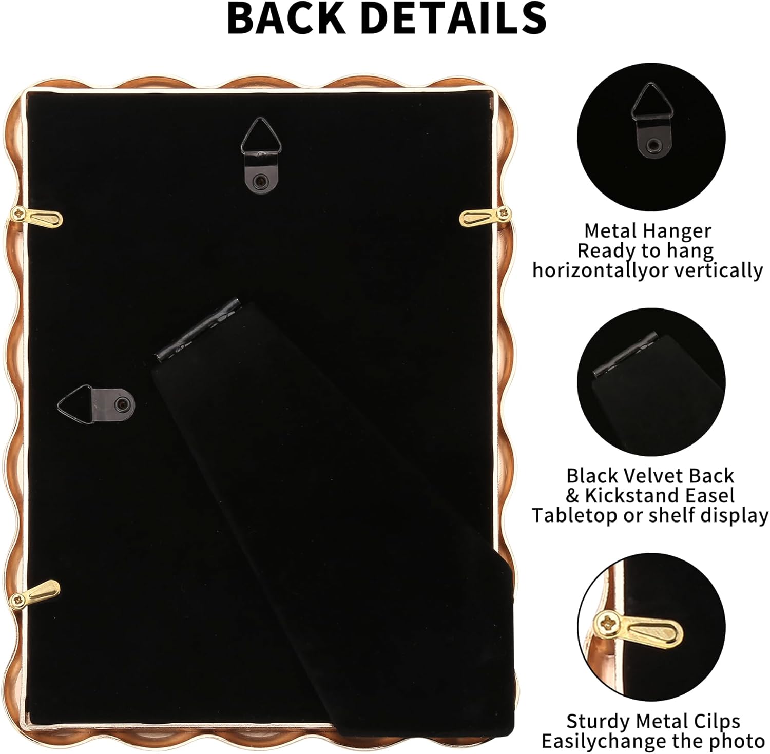 High-End Gold 8x10'‘ Heavy-Duty Zinc Alloy Picture Frames 2-Pack,with Acid-Free Mats for 5x7’',Unique Wave Design,with Soft Velvet Backing,for Desktop Display and Wall Hanging