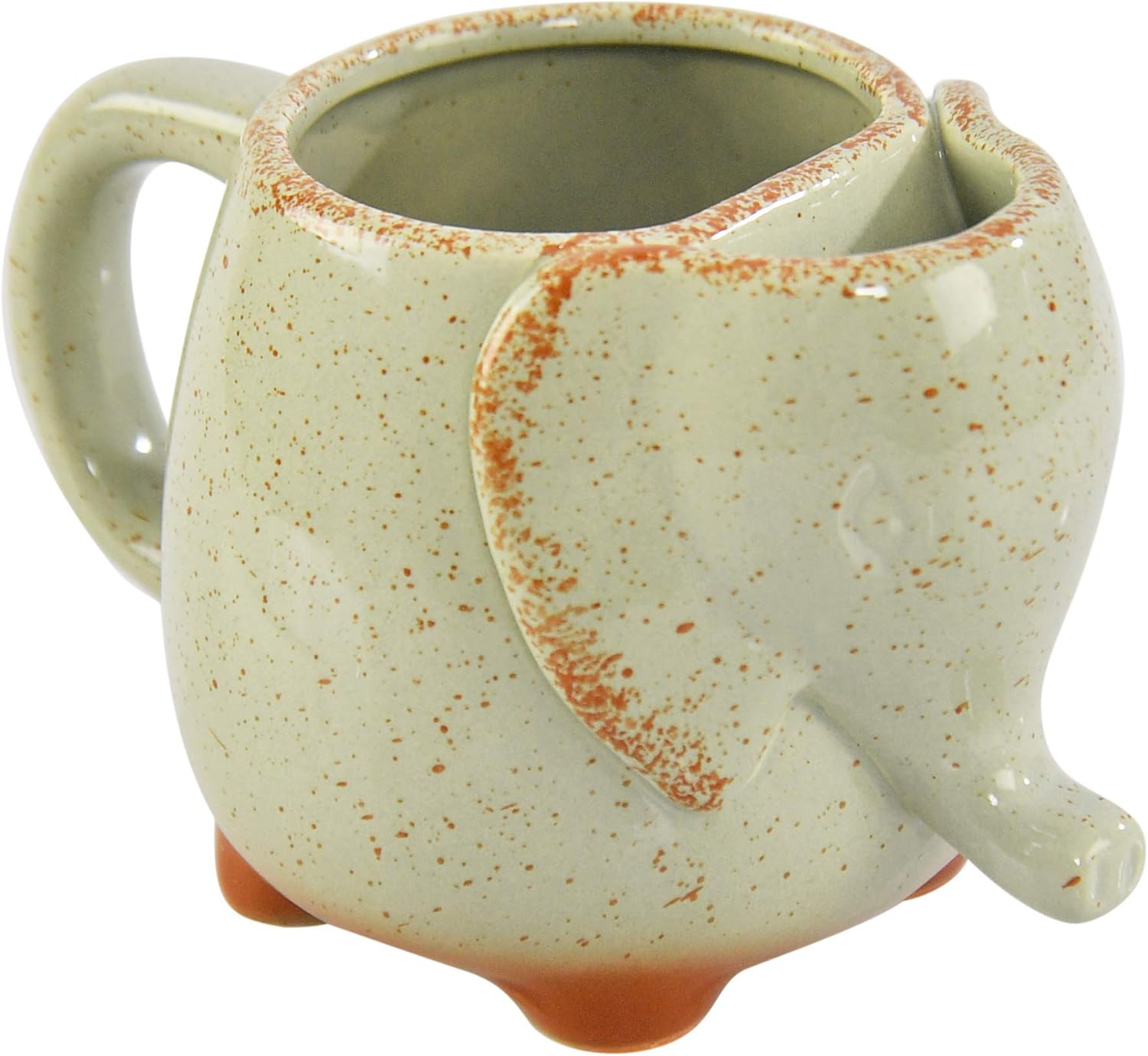 HOME-X Elephant Tea Cup, Ceramic Elephant Mug, Coffee Mug, 16oz capacity, 6 ¼” L x 4" W x 3" H, Weathered Green