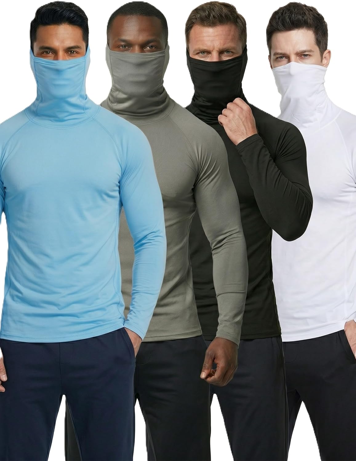 Men's 4 Pack Long Sleeve Fitted Workout Top with Mask