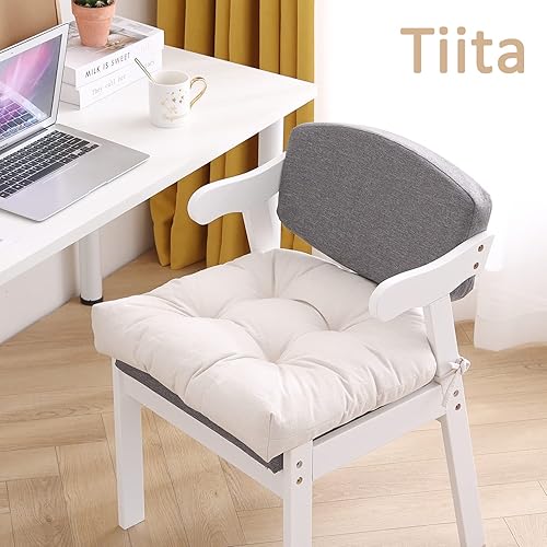Miniatura 7 de Tiita Cojines para sillas de patio, de 19 x 19 pulgadas, cojín de asiento de exterior e interior con lazos, cojín de asiento de mimbre impermeable,
