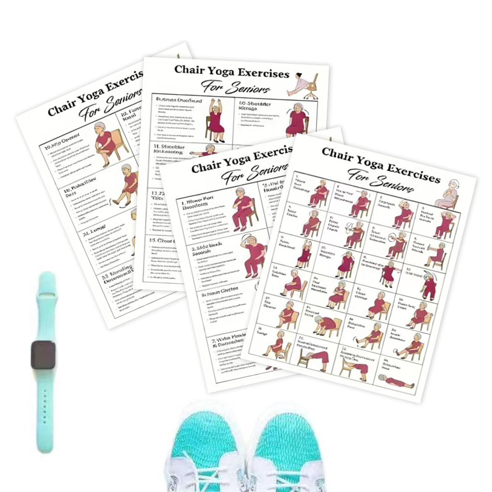 Poster de yoga sur chaise, routines organisées, 5 défis de 30 jours, tableaux d'exercices laminés doux assis, affiche d'entraînement de yoga, affichage polyvalent, pour personnes âgées et