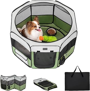 PETSFIT 29" Puppy Playpen with Removable Waterproof Mat & Zippered Roof | RV, Camping, Travel Dog Pen | Indoor/Outdoor Whelping & Cat Observation Space29.5"x29.5"x16.5"H