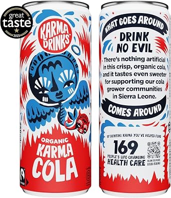 Karma Drinks Karma Cola Fizzy Soft Drink, 24 x 250ml Cans | Organic, Fairtrade, Natural Ingredients, Vegan, Gluten Free, Real Kola Nuts, B-Corp Brand, 24 Can Multipack