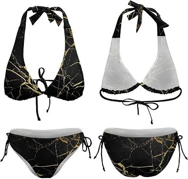 Amazon.com: Conjunto de bikini de traje de baño de 2 piezas de mármol negro  y dorado con trajes de baño de vendaje halter : Ropa, Zapatos y Joyería