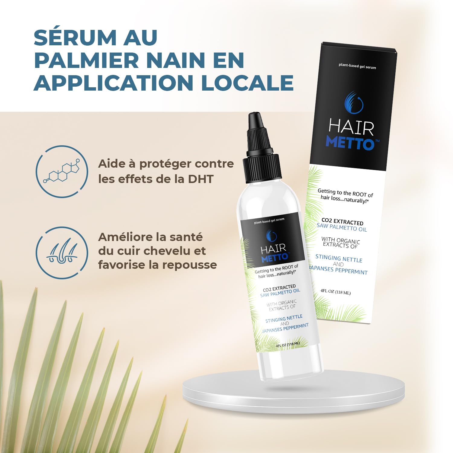 Sérum HAIRMETTO Traitement topique du cuir chevelu au palmier nain pour la repousse des cheveux et la prévention de la chute des cheveux