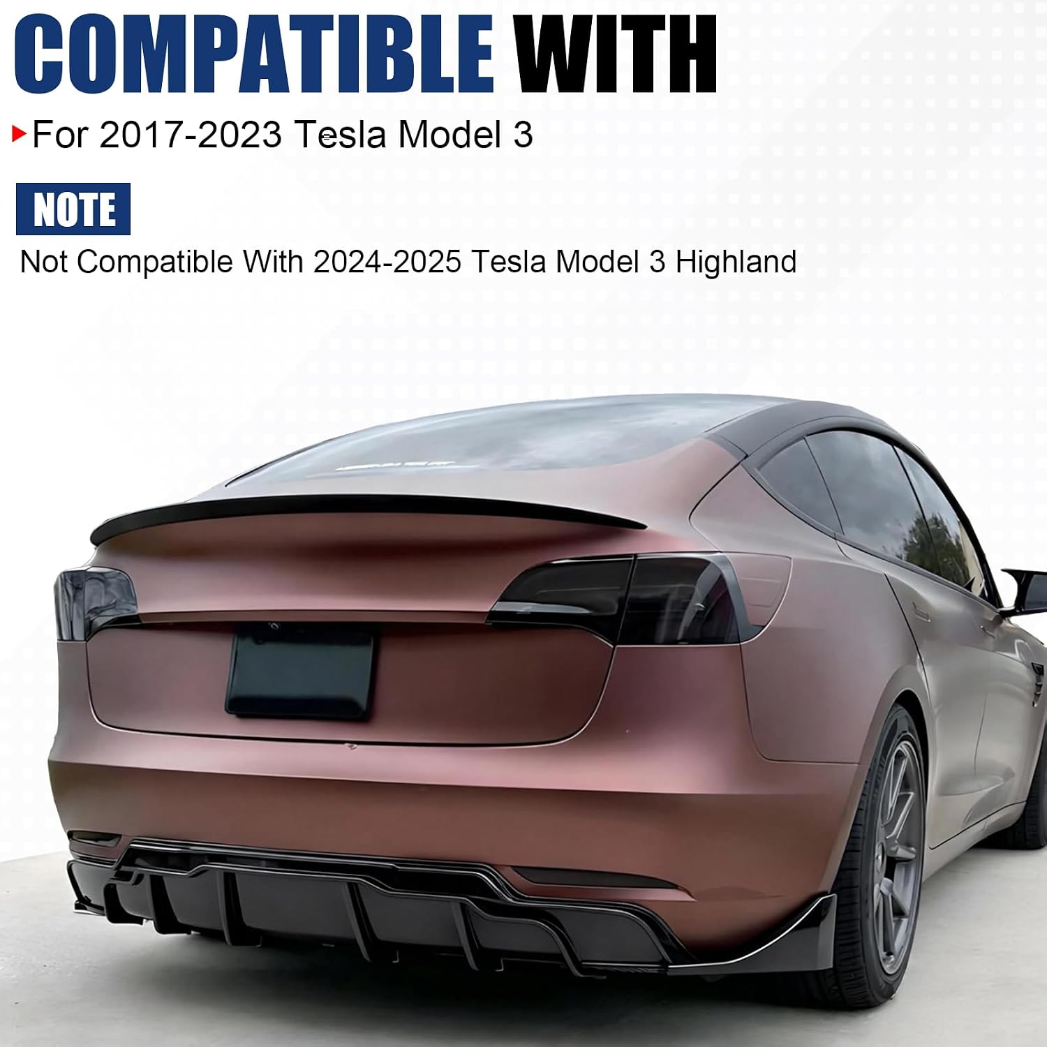 Rear Diffuser Compatible with 2017-2023 Tesla Model 3, Gloss Black Rear Lower Bumper Lip Splitter, Performance Shark Fin Design with Side Aprons