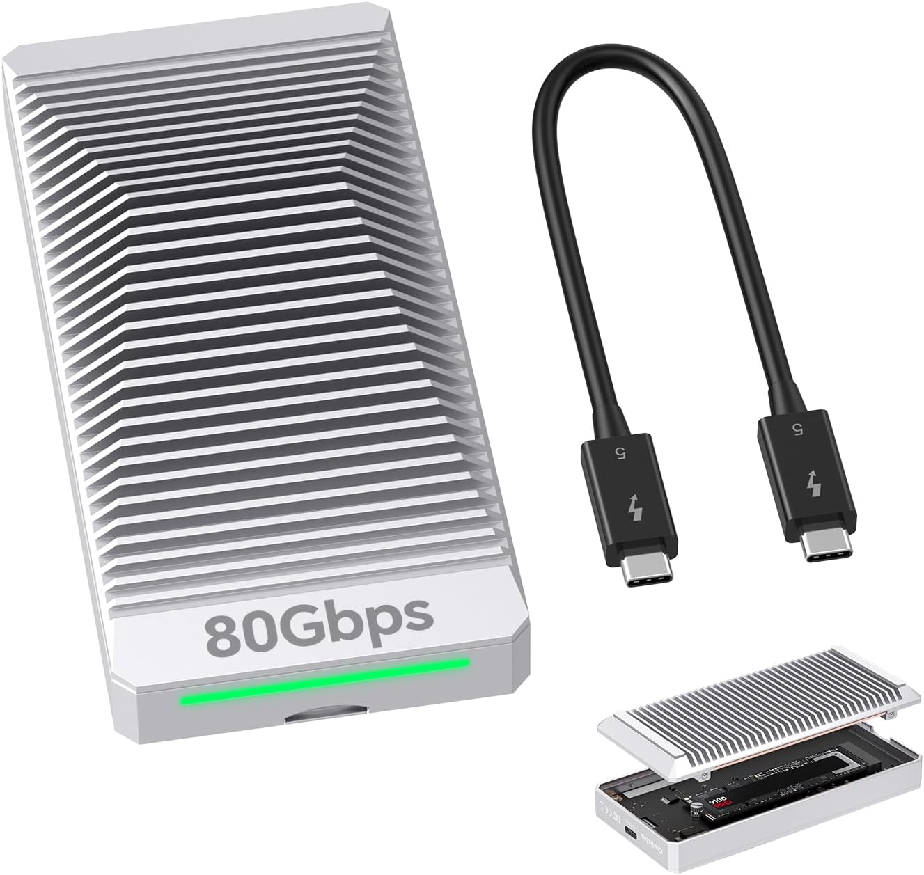 QWIIZLAB 80Gbps fanless NVMe enclosure with aluminum housing, Thunderbolt 5/4/3 compatible, backward compatible USB 4/UBS3.2/3.1/3.0, supports PCIe M.2 SSD up to 8TB