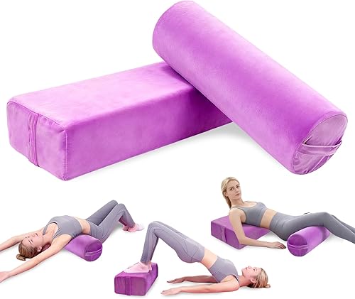 Juego de 2 almohadas de yoga lavables, funda de terciopelo para meditación, con espuma de alta densidad y asa de transporte, cojines rectangulares y