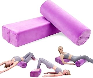 2 PCS Yoga Bolster Pillow Set Washable Velvet Cover Meditation Bolster w...