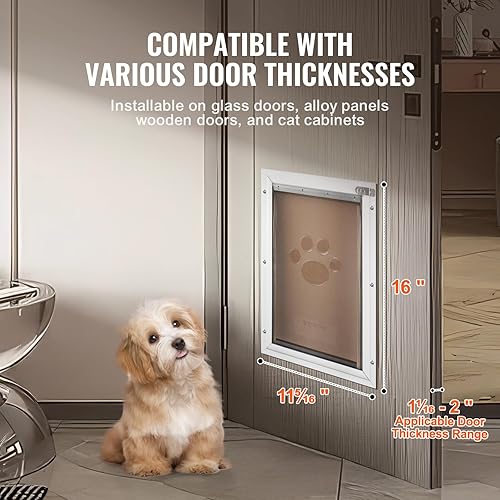 Miniatura 4 de VEVOR Puerta para mascotas para puertas interiores y exteriores, marco de aluminio, panel de cierre de metal y cerradura, puerta de perro fuerte y