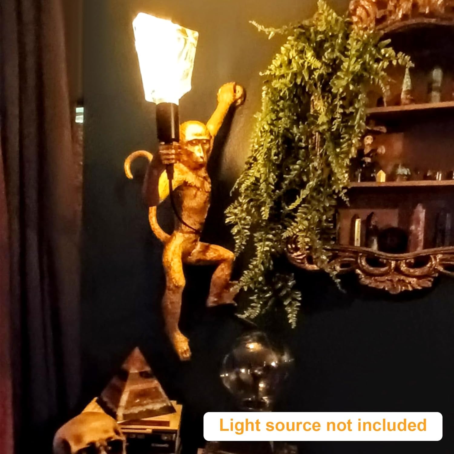 Monkey Wall Lamp, Creative Monkey Shape Plug in Wall Sconces, Resin Retro Indoor Decorative Animal Light Fixture for Bedroom, Living Room, Childrens Room and Home Decoration