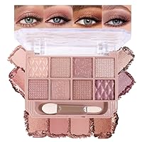 Vista 24 de SUAKE Paleta de sombras de ojos rosa nude, mate y brillante, alta pigmentación, 12 colores marrón y morado para maquillaje de ojos, paleta de 01#