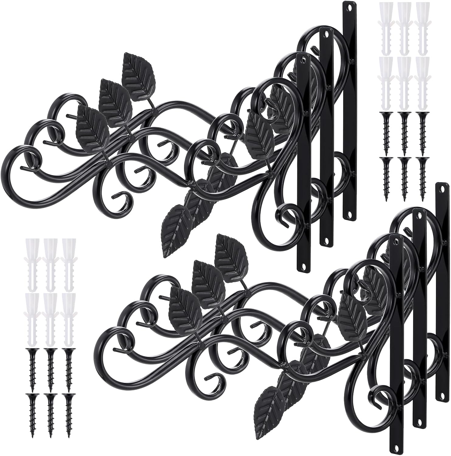 6 Pack Hanging Plant Brackets 12-Inch, Black Iron Wall Hooks for Planters, Lanterns, Bird Feeders & Wind Chimes Indoor/Outdoor