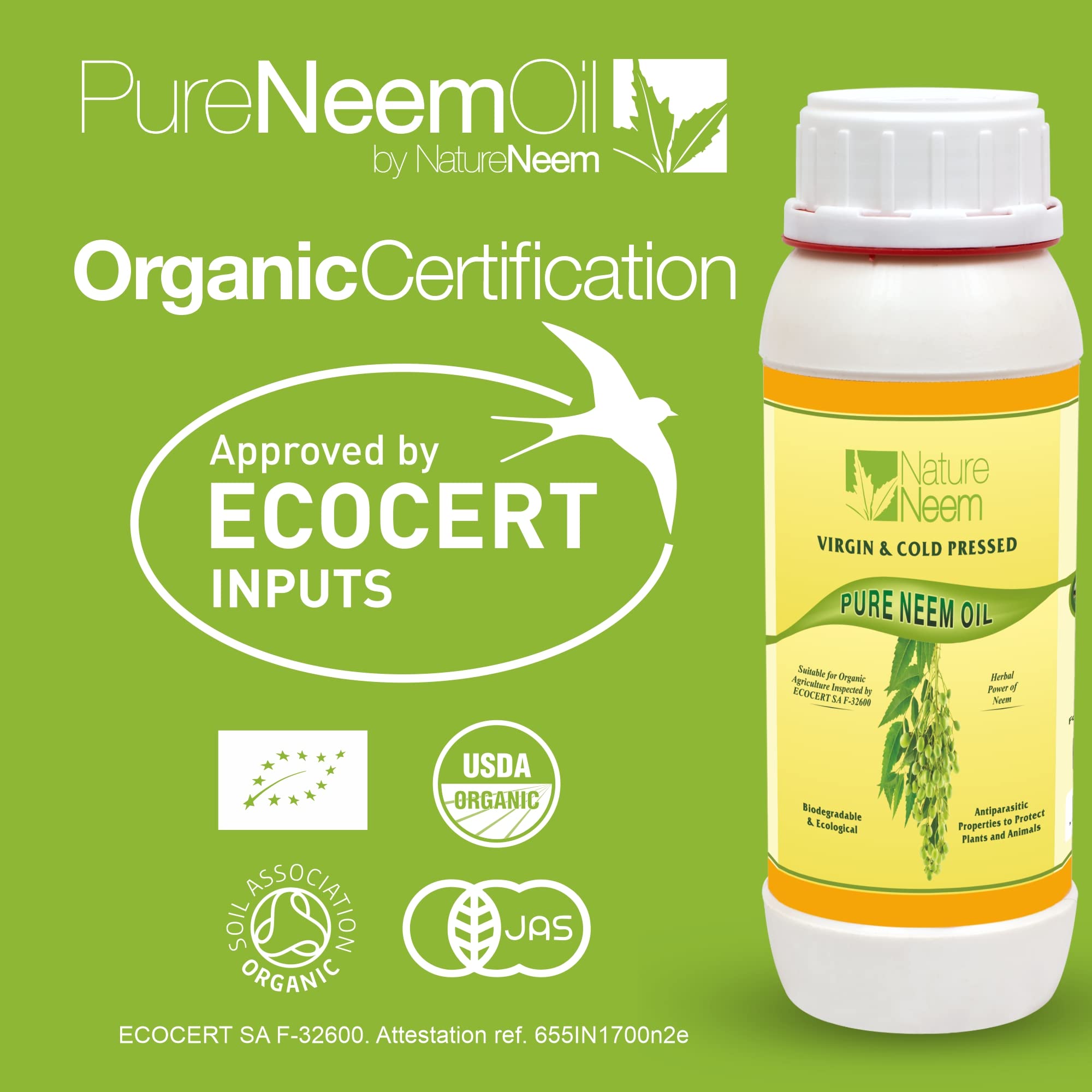 Huile de Neem Pure Pressée à Froid - 500ml - 100% Naturelle Certifié Bio