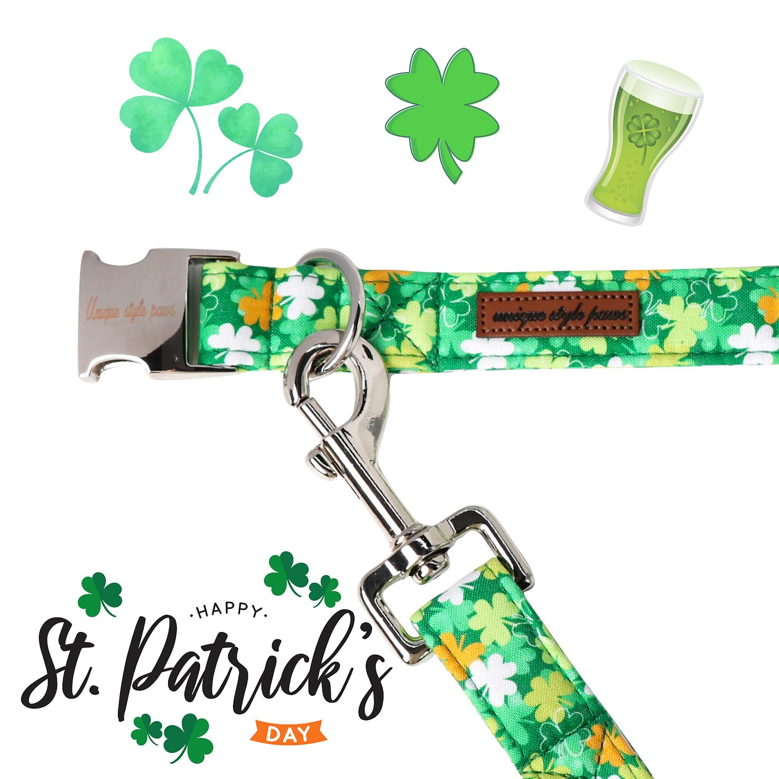 Unique style paws St. Patrick's Day Dog Leash Clover Leash with Flower for Small Medium Large Boys Girls Dogs