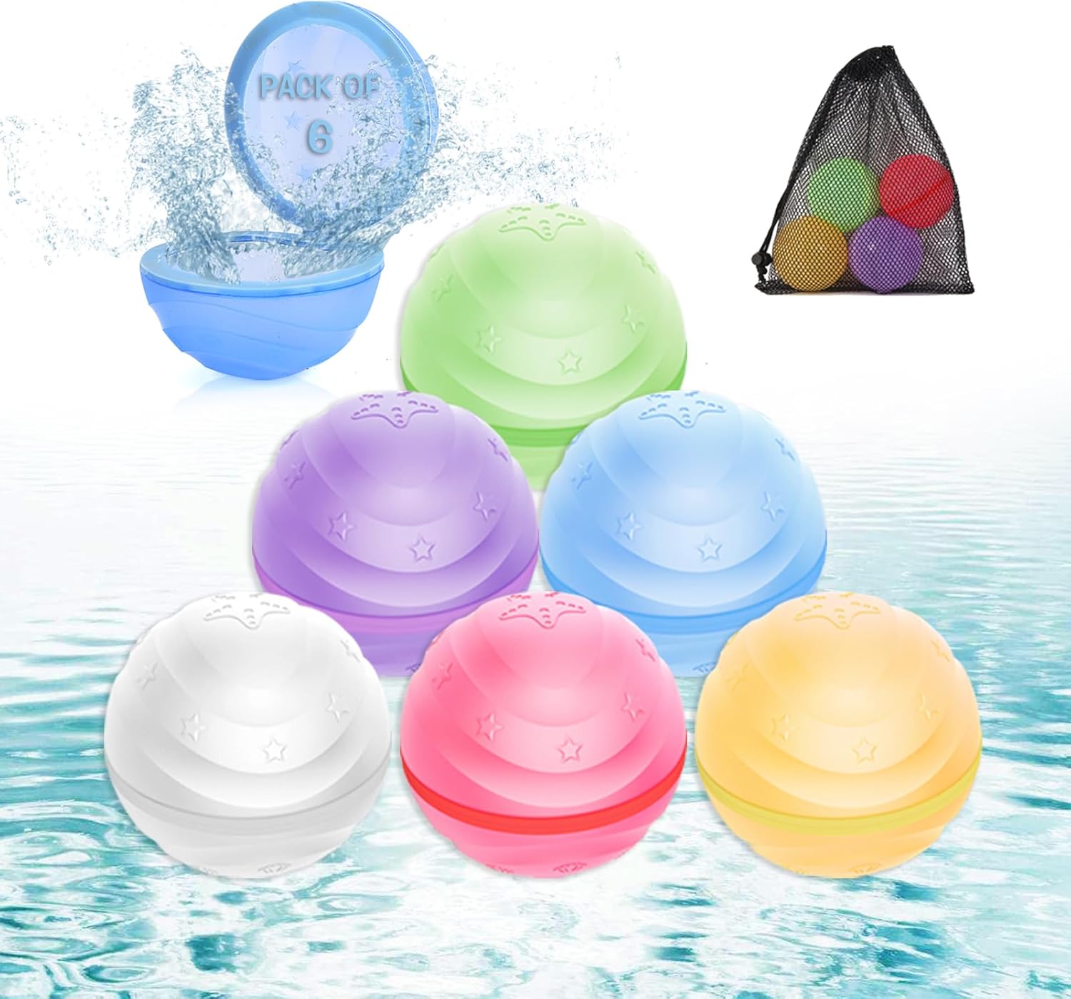 再利用可能な水風船6個、磁気水風船、3~12歳以上の子供向け磁気水風船。夏のプールでの水泳や海のパーティーイベントに最適です。(6個