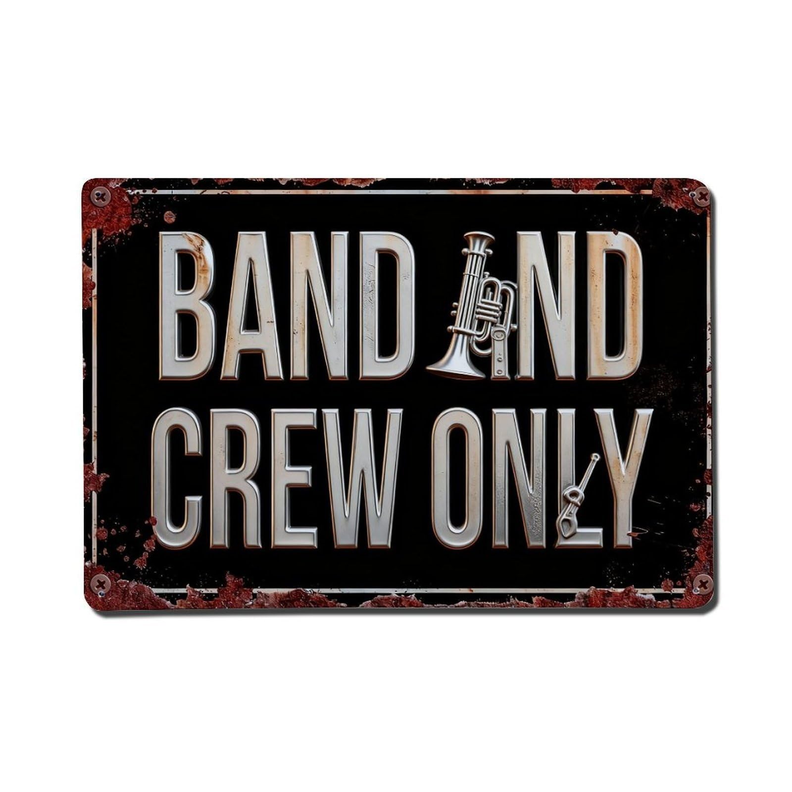 Iageret Vintage Band And Crew Only Metal Tin Sign Retro Wall Decor, Bar Garage Cafe Kitchen Home Wall Art Poster Decoration 8X12inches